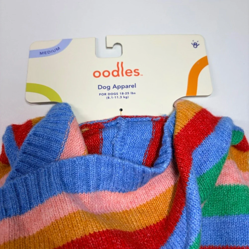 Oodles Rainbow Stripe Dog Hoodie Sweater Medium‎ 18-25 lbs New